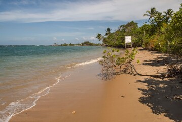 Morro de São Paulo, Bahia, Brazil. Natural landscape on the beach. Second beach in the afternoon at high tide.