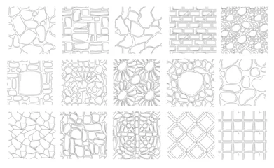 Keuken achterwand Landschap patronen Set of hand drawing paving stone and brick textures. Outline seamless patterns of street pavement. Cobblestone wall or path, floor tiles top view. Textured natural backgrounds design elements.  © redgreystock