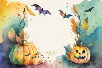 Watercolor Halloween decorative ornate frame,Generative AI