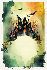 Watercolor Halloween decorative ornate frame,Generative AI