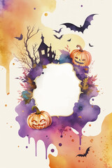 Watercolor Halloween decorative ornate frame,Generative AI