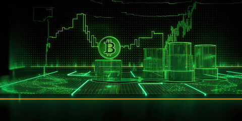 Bitcoin Crypto Currency Illustration with Vibrant Glow - Stock and Global Finance Concept