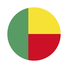 Round of Benin flag on white background.