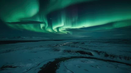 Foto auf Acrylglas Aurora borealis, northern lights in Iceland. Couple looking at aurora borealis - Generative AI © Mrs__DoubleF