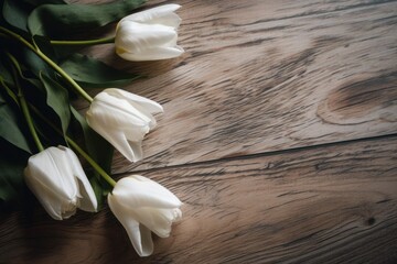 A close up of a piece of white wood on a table. mother's day. a photo, renaissance. Wide overhead shot. White, rustic setting. Generative AI
