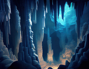 cave with stalactites and stalagmites. Generative AI