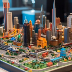 3d printed city. 3d printed cityscape. AI generated