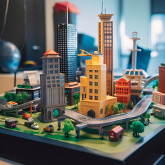 3d printed city. 3d printed cityscape. AI generated