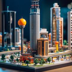 3d printed city. 3d printed cityscape. AI generated