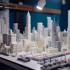 3d printed city. 3d printed cityscape. AI generated