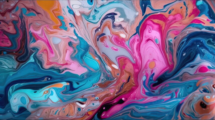 Texture flowing liquid. Splash fresh color paint. Imitation of marble. Modern futuristic backdrop. Glossy liquid acrylic texture. Generative AI.