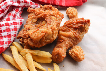 Deep fried chicken and chips