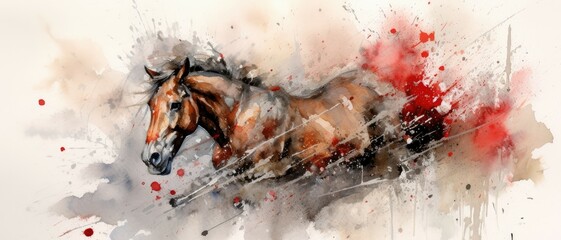 Majestic horse in motion, watercolor painting, generative ai