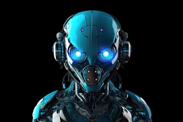Artificially intelligent or beautiful robot with connections and a goggle. Generative AI