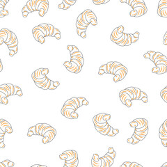 Seamless vector pattern with hand drawn croissants. For print, packaging, wallpaper, textile, banner, web design.