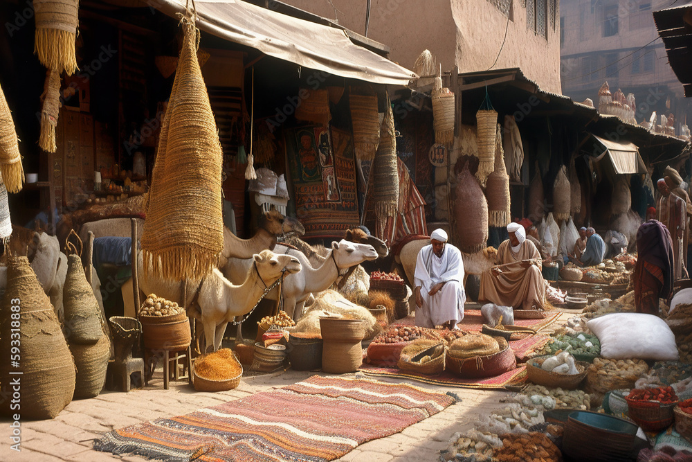 Aufkleber a market with a lot of items on display. ai generative image