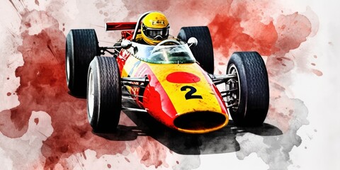 Formula racing car, watercolor painting style, generative ai - obrazy, fototapety, plakaty