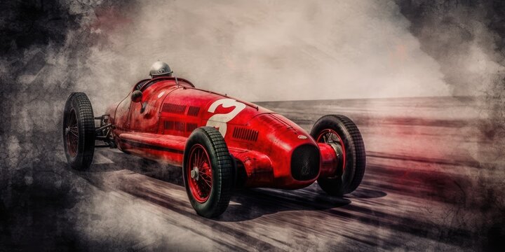 Formula racing car, watercolor painting style, generative ai