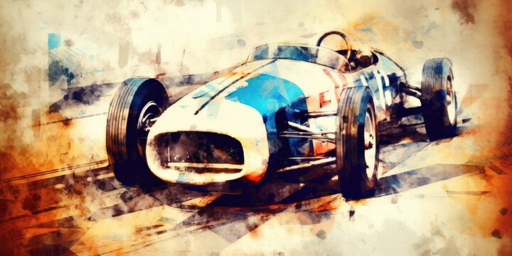 Formula racing car, watercolor painting style, generative ai