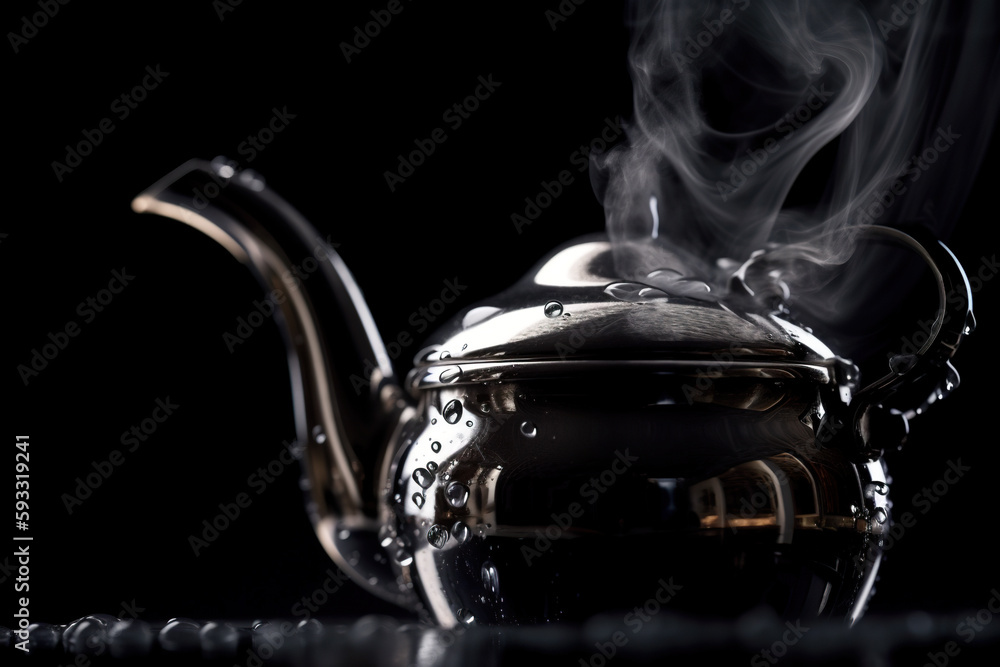 Poster a teapot with steam coming out of it. ai generative image