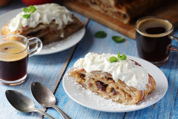 Traditional Austrian strudel with apples	