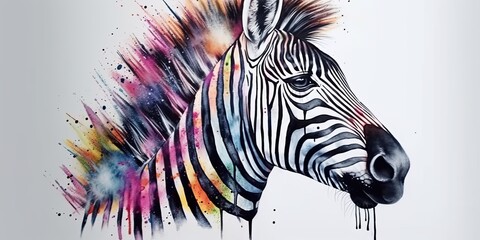 Zebra during a safara trip, watercolor painting style, generative ai
