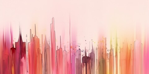 Watercolor skyline abstract painting style, generative ai