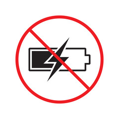 Fototapeta premium Forbidden charging vector icon. No charge vector flat sign design. Prohibited high voltage icon. Warning, caution, attention, restriction, label ban danger. No electricity battery symbol pictogram