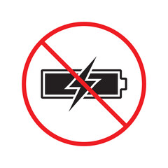 Obraz premium Forbidden charging vector icon. No charge vector flat sign design. Prohibited high voltage icon. Warning, caution, attention, restriction, label ban danger. No electricity battery symbol pictogram