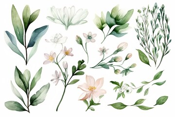 White and peach spring flowers collection