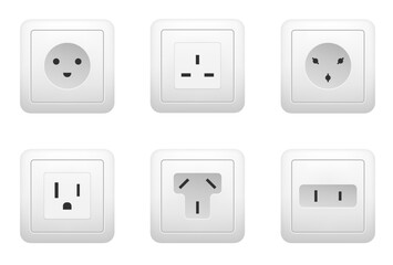 Socket power type electric plug switch isolated set. Vector cartoon graphic design element illustration