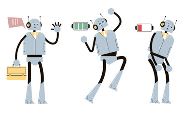 Robot office worker isolated set concept. Vector cartoon graphic design element illustration
