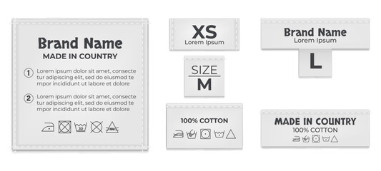 Obraz premium Label tag wash laundry cloth mockup isolated set. Vector cartoon graphic design element illustration