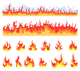 Fire flame cartoon burn hot isolated set concept. Vector cartoon graphic design element illustration
