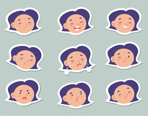 Kid children face emotion expression avatar stickers isolated set concept. Vector cartoon graphic design element illustration