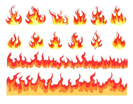 Fire flame cartoon burn hot isolated set concept. Vector cartoon graphic design element illustration