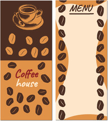 Coffee design poster set. Vector drawing coffee tree in different colors, poster layout, menu, banner. Design elements.