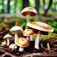 Mushrooms in Forest, Generative AI