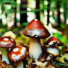 Mushrooms in Forest, Generative AI