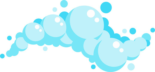 Cartoon soap foam set with bubbles. Light blue suds of bath, shampoo, shaving, mousse.
