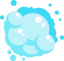 Cartoon soap foam set with bubbles. Light blue suds of bath, shampoo, shaving, mousse.