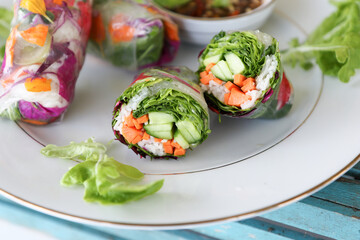 Summer Rolls on white plate
