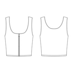 Front Zipper Crop Top Illustration | Flat Sketch 