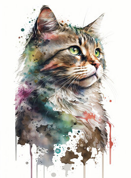 Portrait of a cat. Watercolor  cat, cat print for design