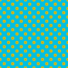 Fototapeta na wymiar Seamless pattern from simple yellow flowers on blue background. Vector hand drawn doodle illustration