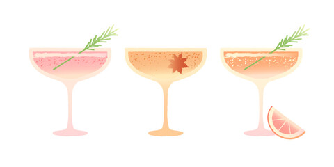 Margarita dessert glass set. Soft drink. Flat vector gradient illustration with texture