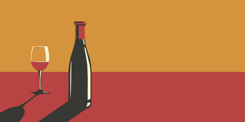 Illustration of a bottle of wine and a glass of wine in retro style.