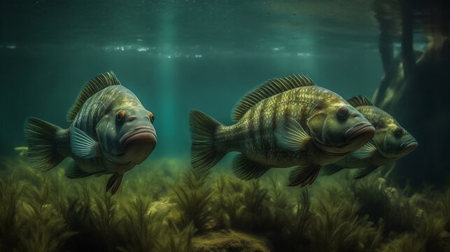 Barsch Fisch unter Wasser, erstellt mit Generative AI Technologie