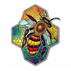 Bee logo with honeycomb, Generative AI