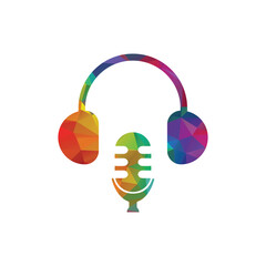 Podcast Microphone and headphone logo design. Headphones with microphone icon.